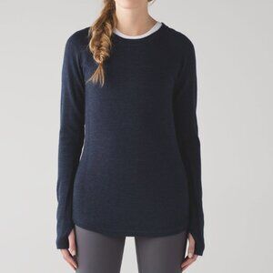 Lululemon Sit In Lotus Sweater Heathered Inkwell Women's 6 Merino Wool Navy Knit